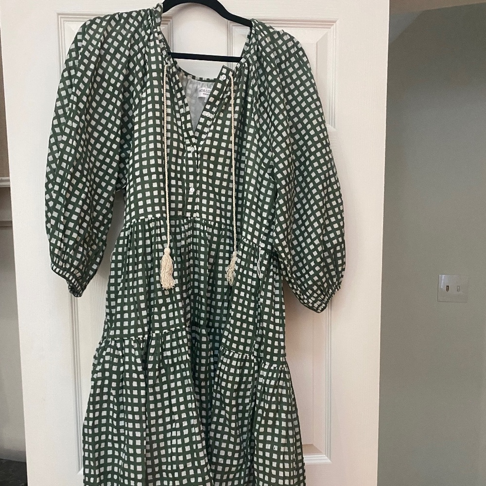 Brand New Emerson Fry sage Green Check Dress Coverup Size M